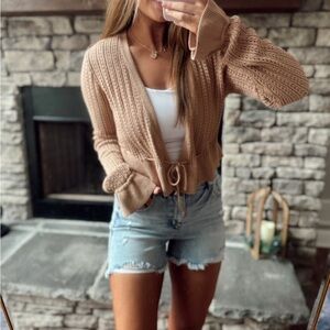 Boutique Tan Knit Cardigan Sweater
